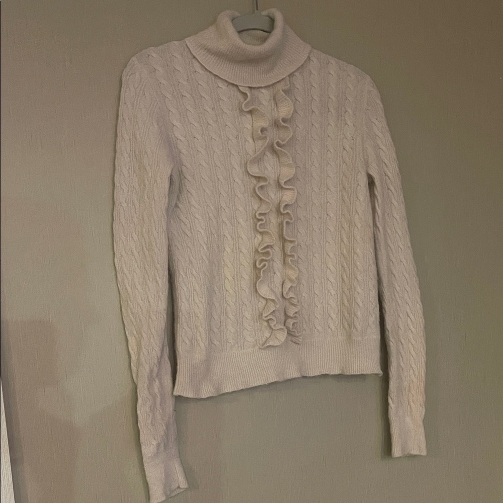 J.Crew small Women's Supersoft Ruffle Front Turtleneck Sweater in Ivory
